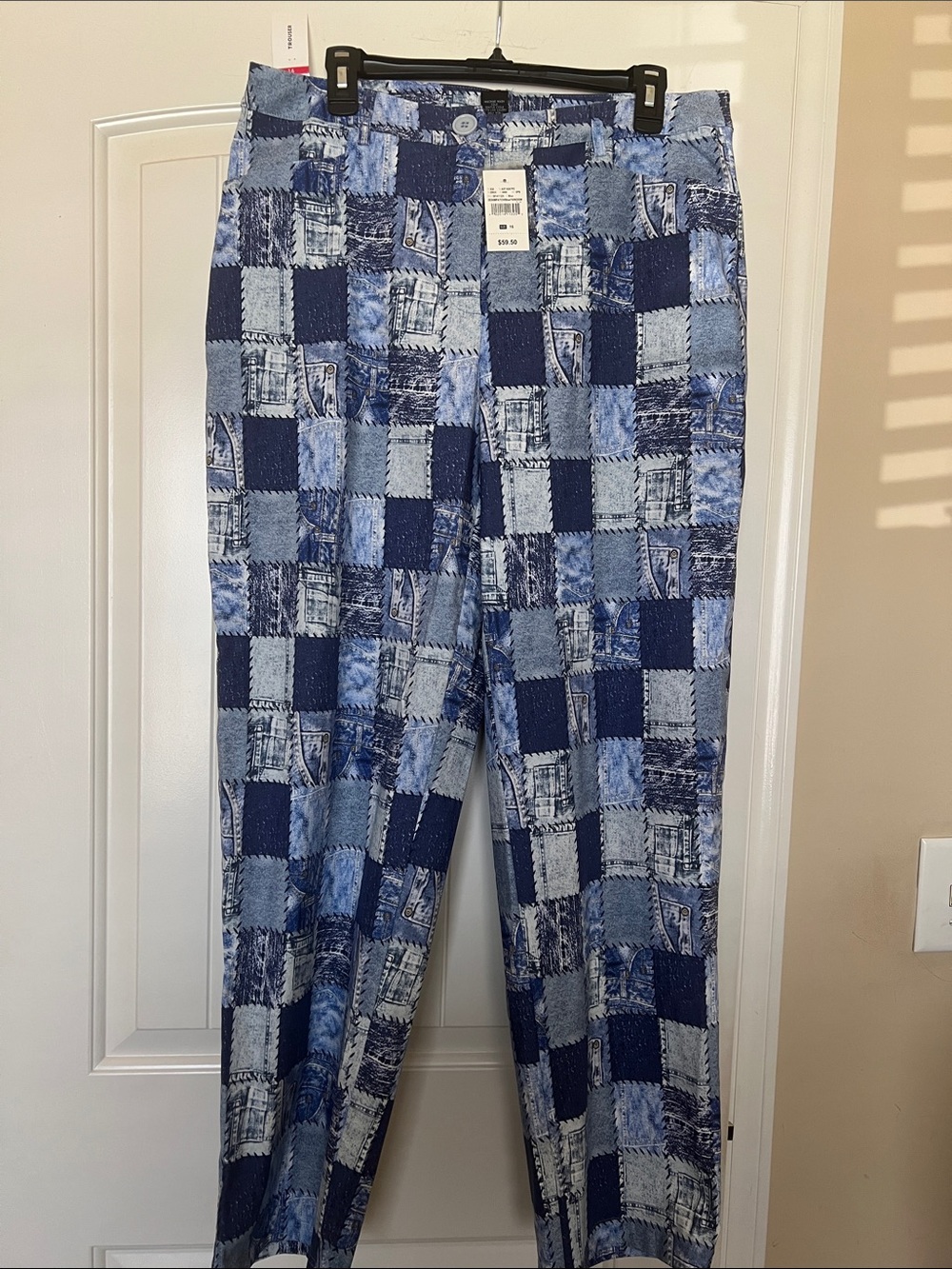 Ashley Stewart Blue Patchwork Print Straight Leg Pants